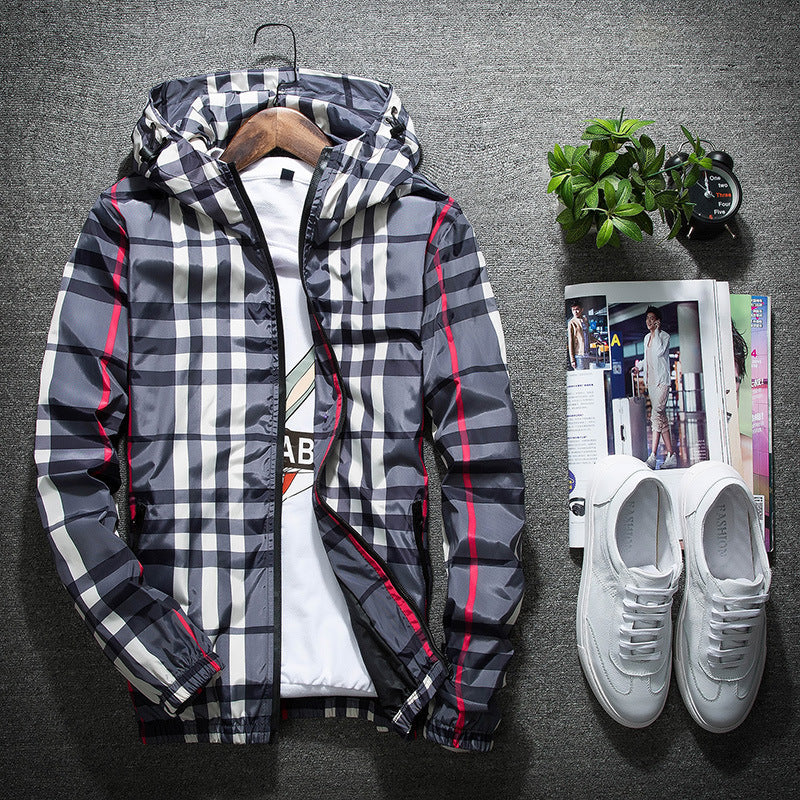 Hooded Clothes All-match Spring Men's Plaid Jacket