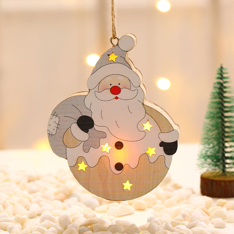 White Nordic Style Christmas Decoration Supplies Christmas Wooden Luminous Pendant