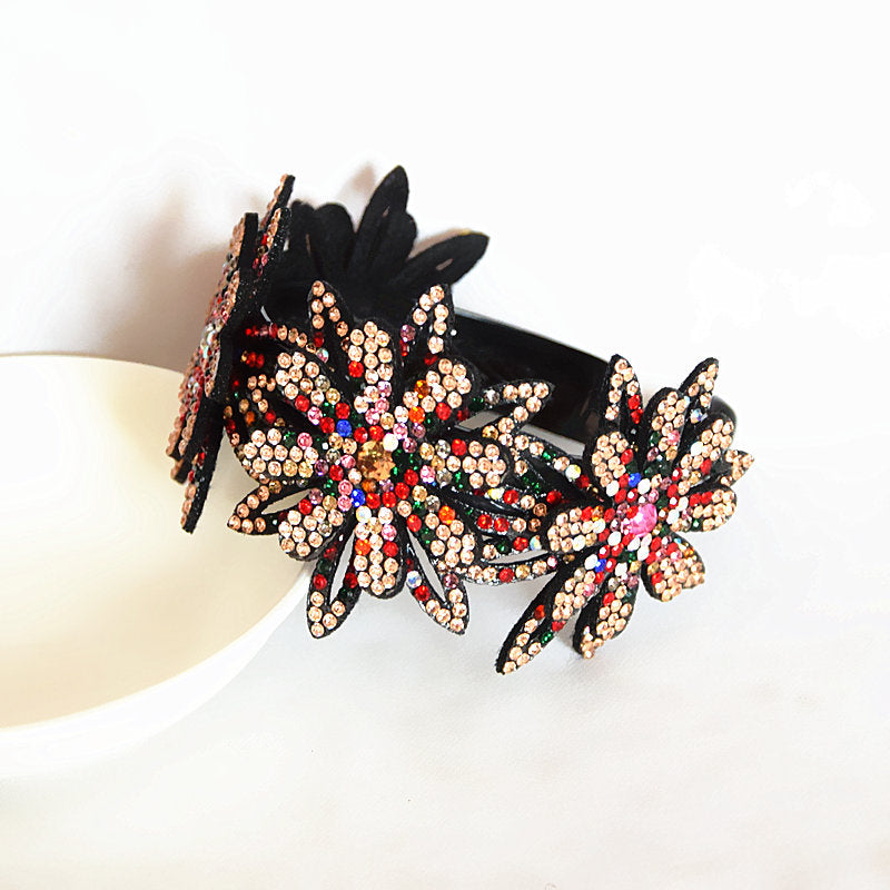 Rhinestone Flower Plate Hair Tie