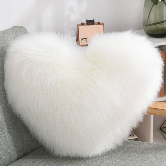 Throw Pillows Heart Shape Long Plush Fluffy Shaggy Cushion Cover