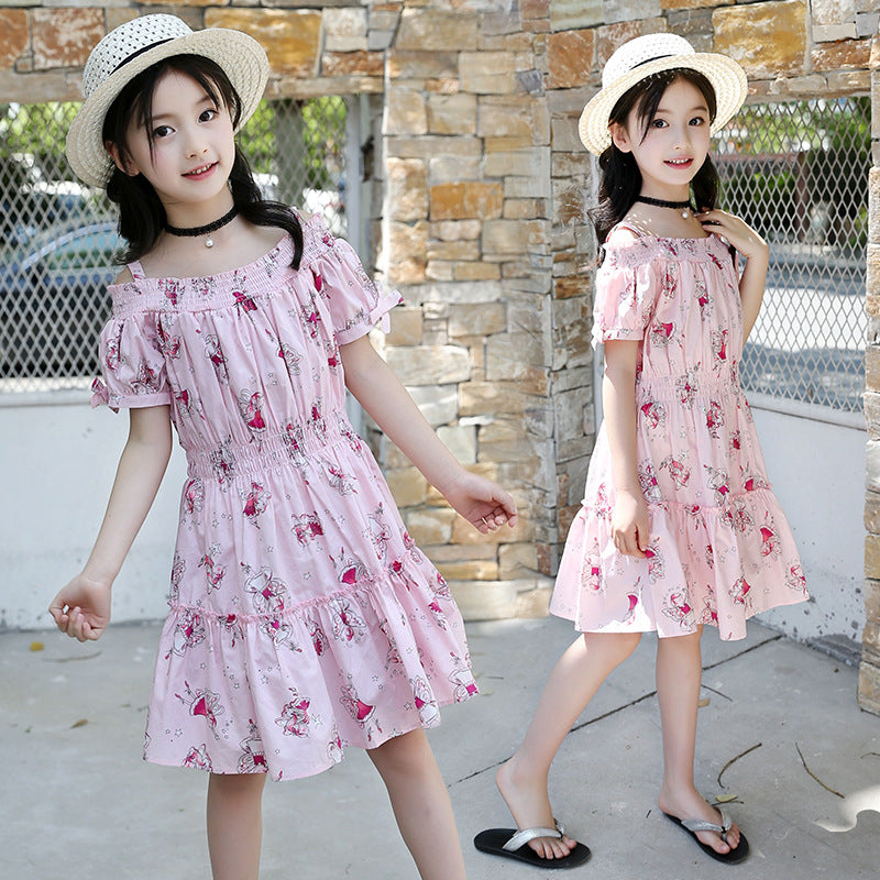 Children's foreign style floral skirt cotton dress