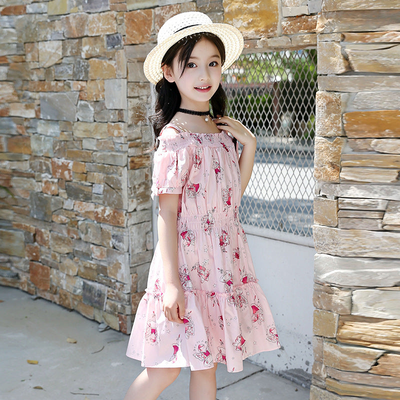 Children's foreign style floral skirt cotton dress