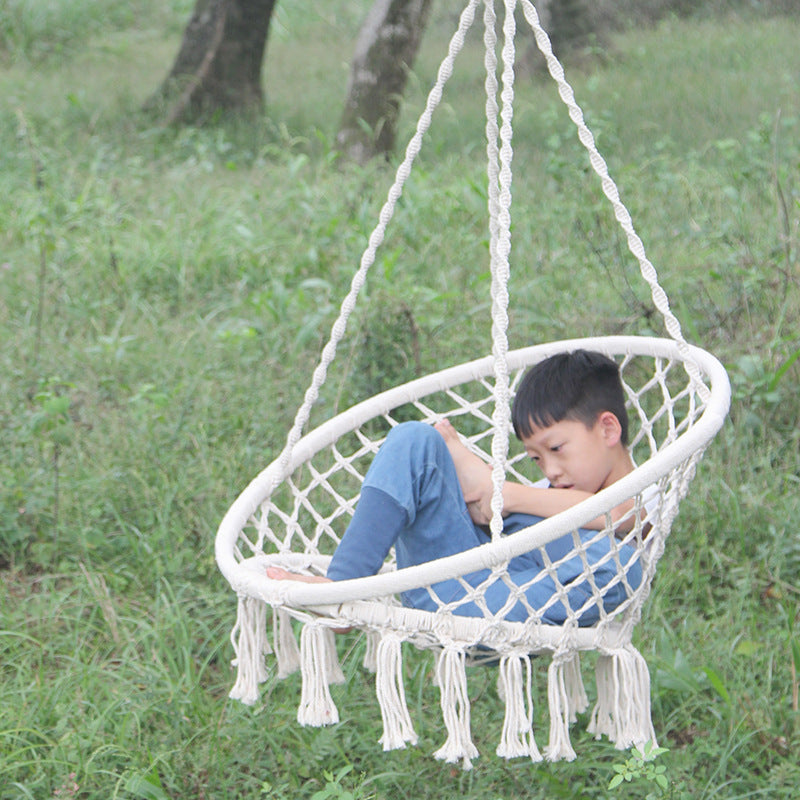 Nordic Style Round Hammock Outdoor Indoor Dormitory Bedroom Hanging Chair For Child Adult Swinging Single Safety Hammock