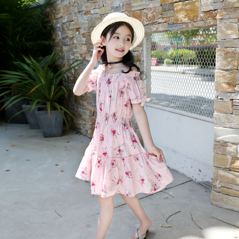 Children's foreign style floral skirt cotton dress