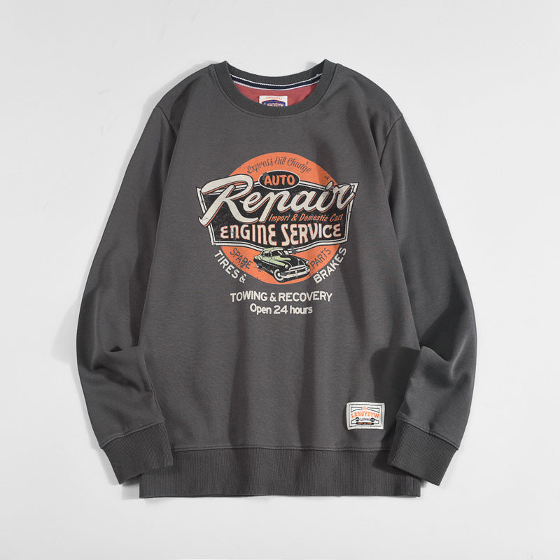 Vintage Print Loose Crew Neck Cotton Terry Sweatshirt