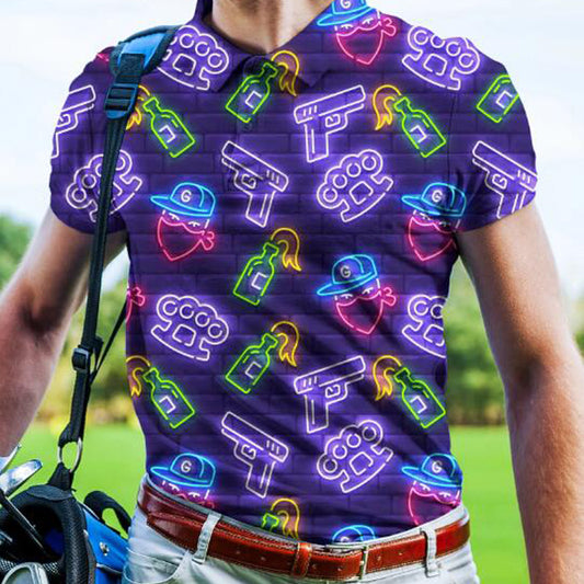 European And American Sharp Shooter Full Printed Men's Polo Shirt