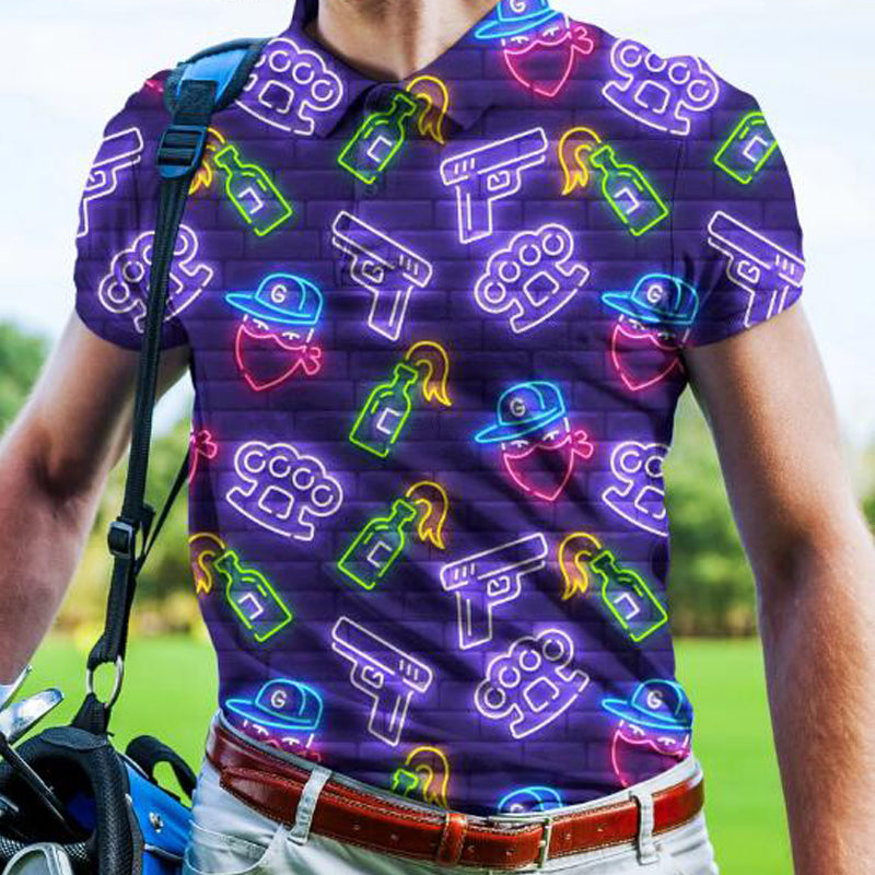 European And American Sharp Shooter Full Printed Men's Polo Shirt