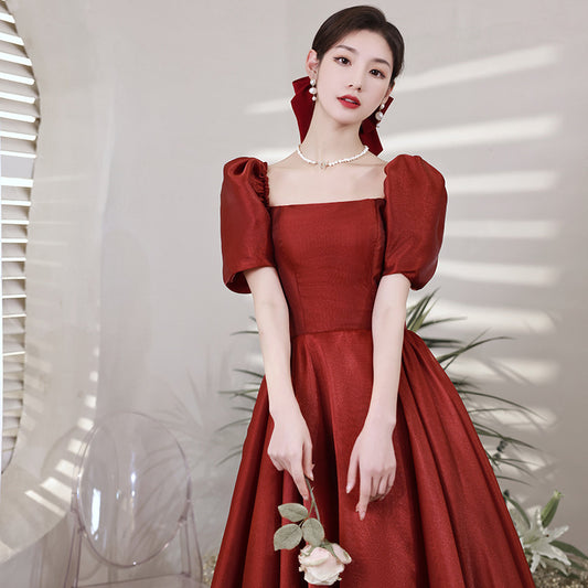 Ladies Fashion Personality Burgundy Engagement Dress