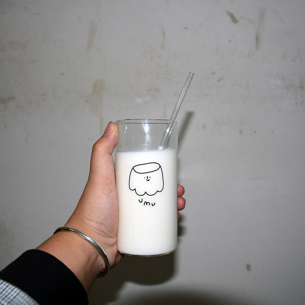 High Borosilicate Heat-resistant Glass Milk With Straw Girl Heart