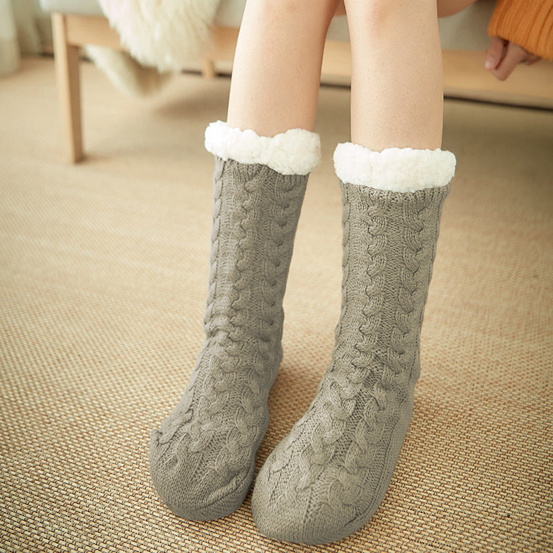 Casual Plus Velvet Mid-tube Ladies Snow Slippers Carpet Socks