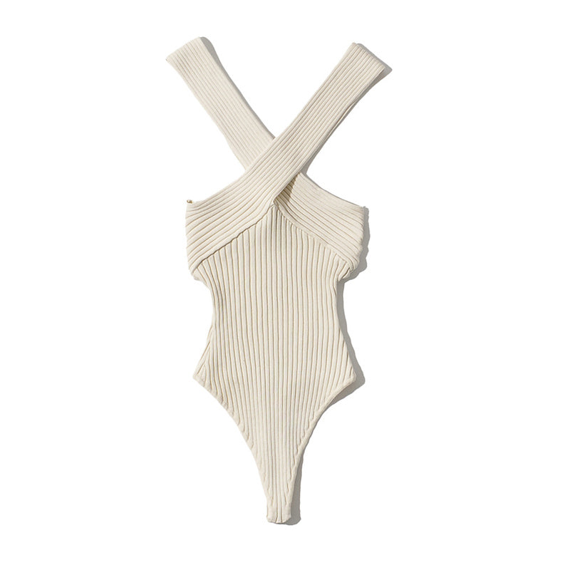 Cross Stretch Halterneck Knit Bottoming Bodysuit