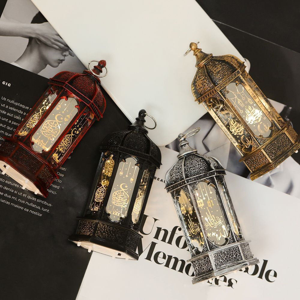 Electronic Luminous Ornament Christmas Retro Hexagonal Glass Wind Lamp