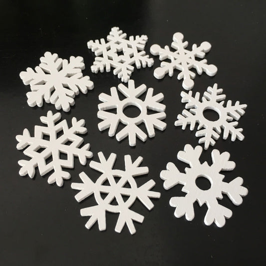 Wooden Crafts White Snowflake Christmas Series Wood Chips