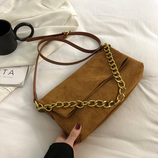 Winter Velvet Handags Metal Chain Women Shoulder Bag Soft Clutch Solid Color Shoulder Bags For Womne Canvas Flap Crossbody Bags