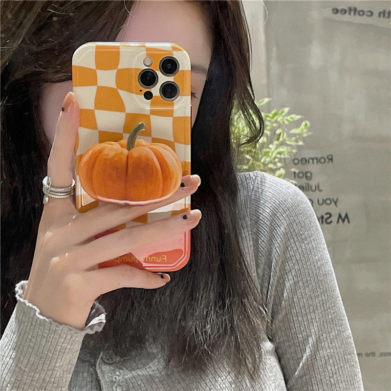 Pumpkin Grid Contrast Color Phone Case