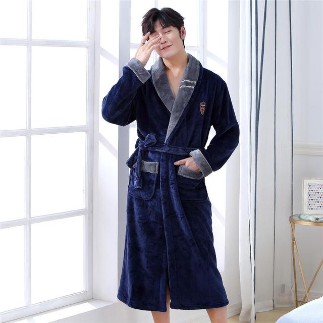 Winter Flannel Lovers Robe Gown Elegant Solid Casual Sleepwe