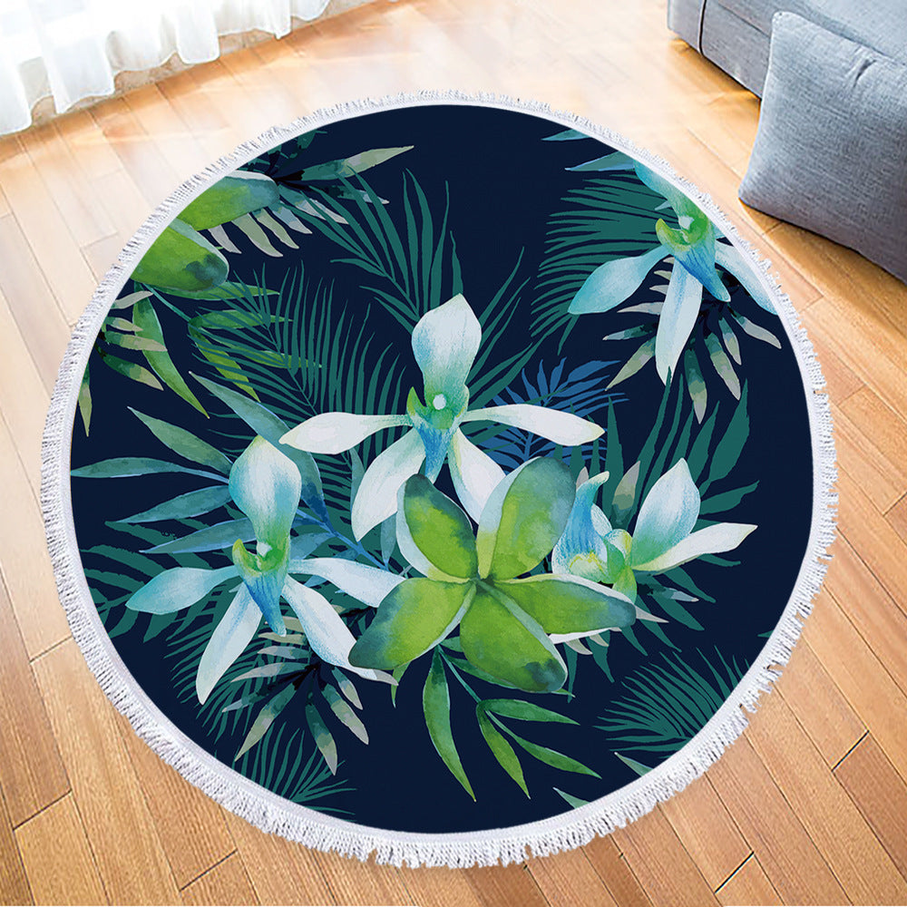 Microfiber Print Tropical Leaves Round Beach Towel