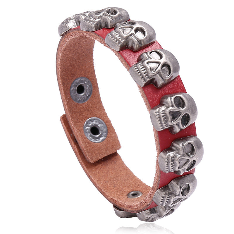 Men's Personality Skull Leather Halloween Bracelet