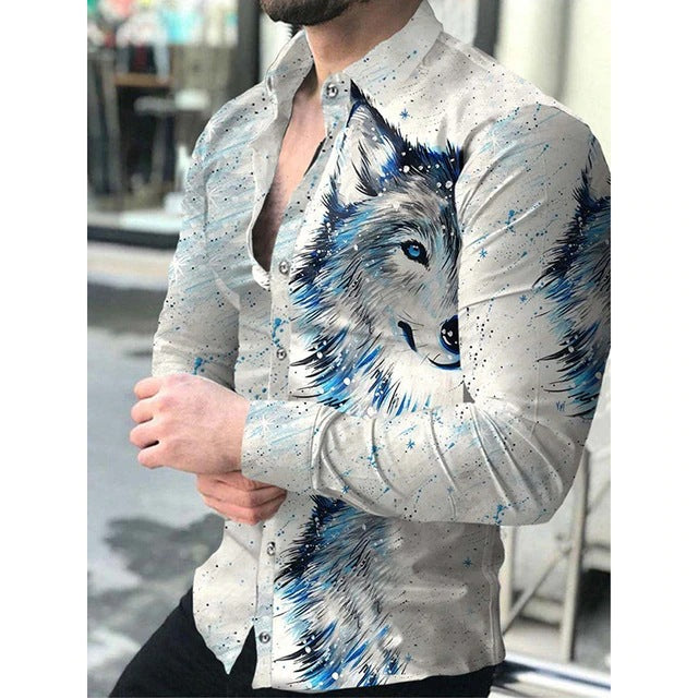 Large Size Men's Casual Fashion 3D Digital Printing Long Sleeve Shirt