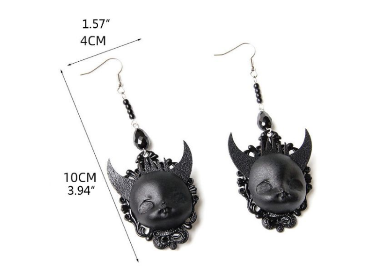 Gothic Punk Black Lolita Earrings Devil Death Earrings Witch Babys Dolls Drop Earrings Halloween Costume Fashion Jewelry