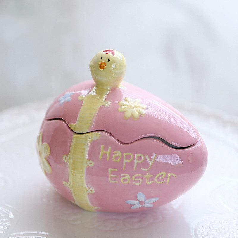 Creative Easter Egg Bunny Storage Jar Sundries Hand-painted Jewelry Box Ceramic decorations Small Ornaments