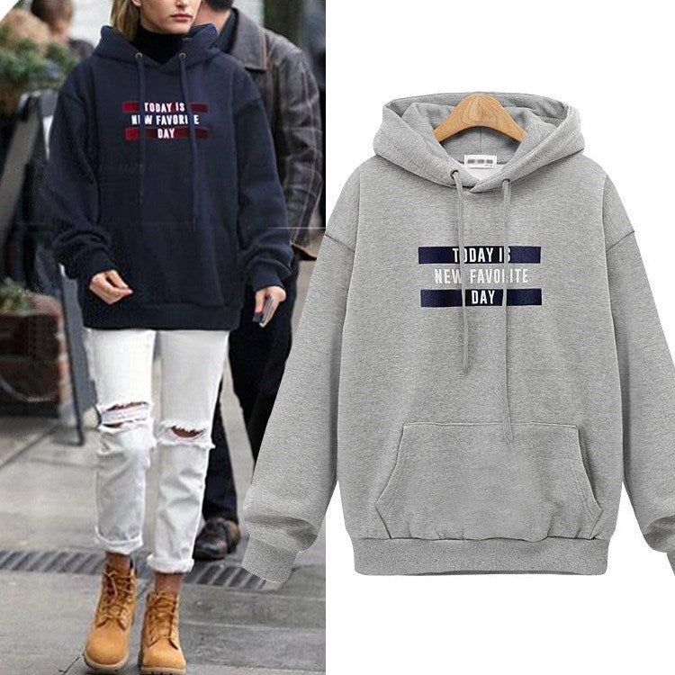 European And American Letter Printing Hooded Loose Pullover Women