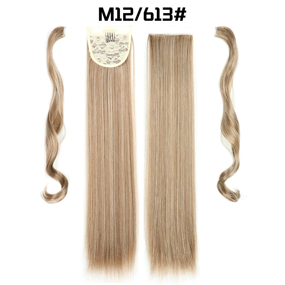 European And American Long Straight Hair Velcro Ponytail