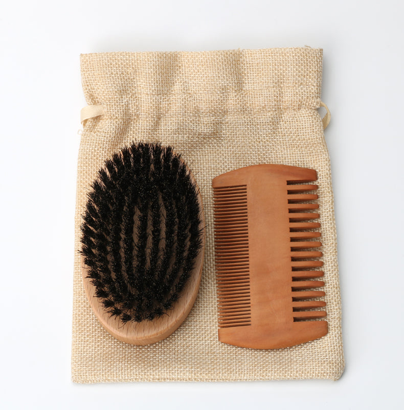 Men's Bristles And Beard Brush Cloth Bag Combination