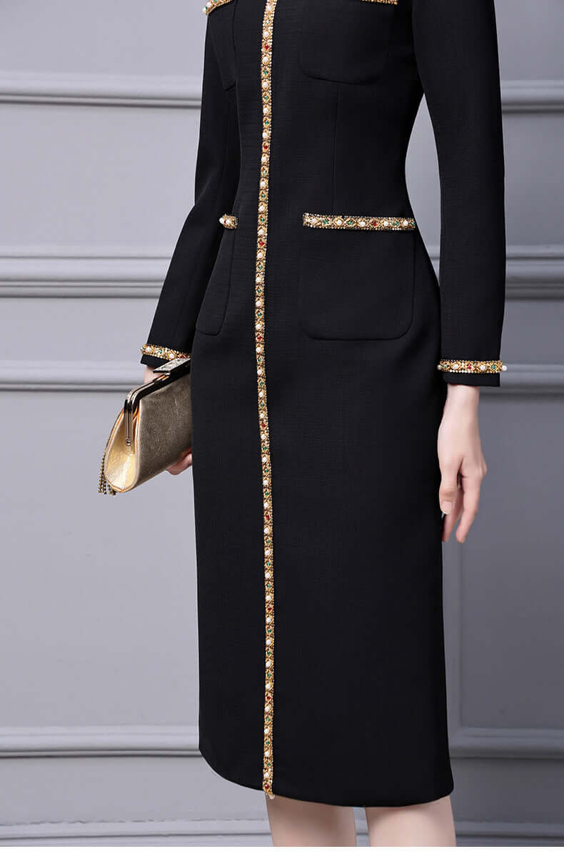 Black Long-sleeved Dress With Coat And Buttocks