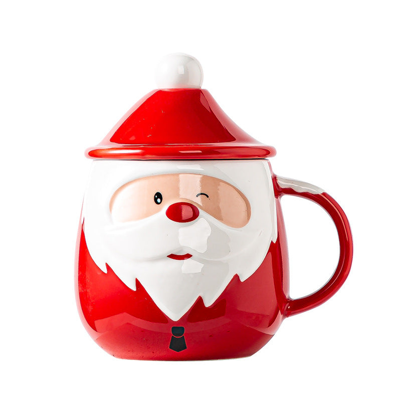 Santa Claus Ceramic Mugs Milk Coffee Cups With Lids Spoons Ins Large Capacity Water Bottle Creative Mark Drinkware