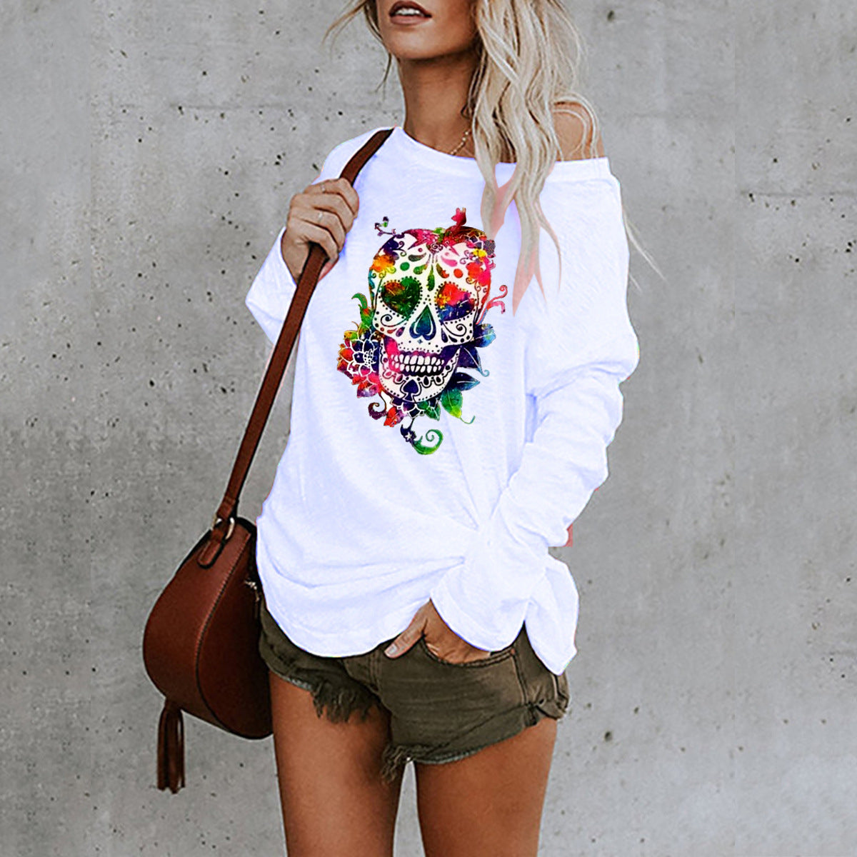 Halloween Print Mid Length Irregular T Shirt