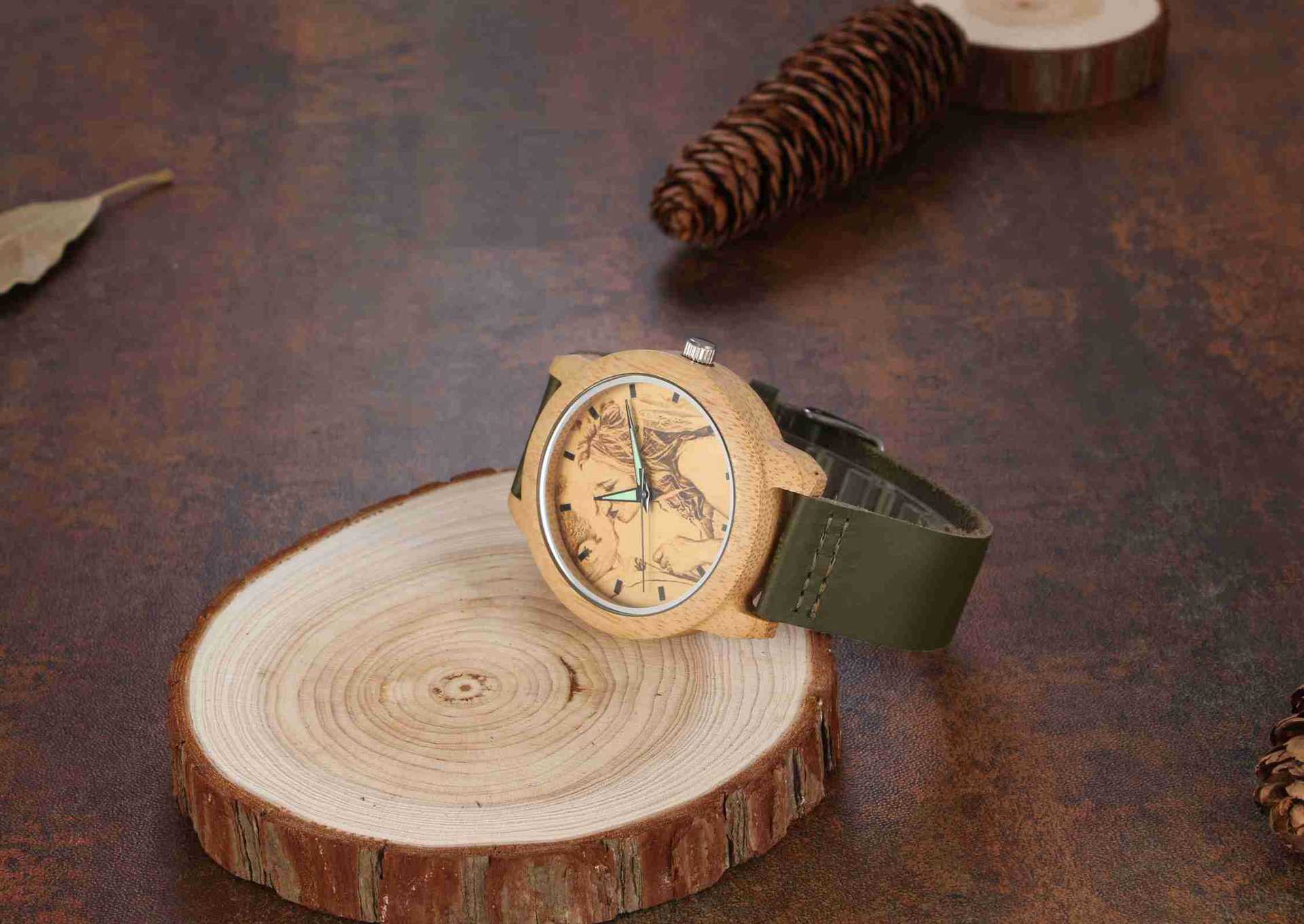 Personalized Custom Photo Wooden Watch Dark Green Watch Hot Style Watch