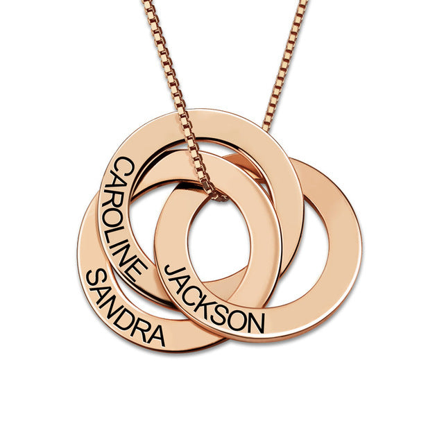 S925 Sterling Silver Jewelry Russian Round with Personalized Name Custom Three-color Necklace