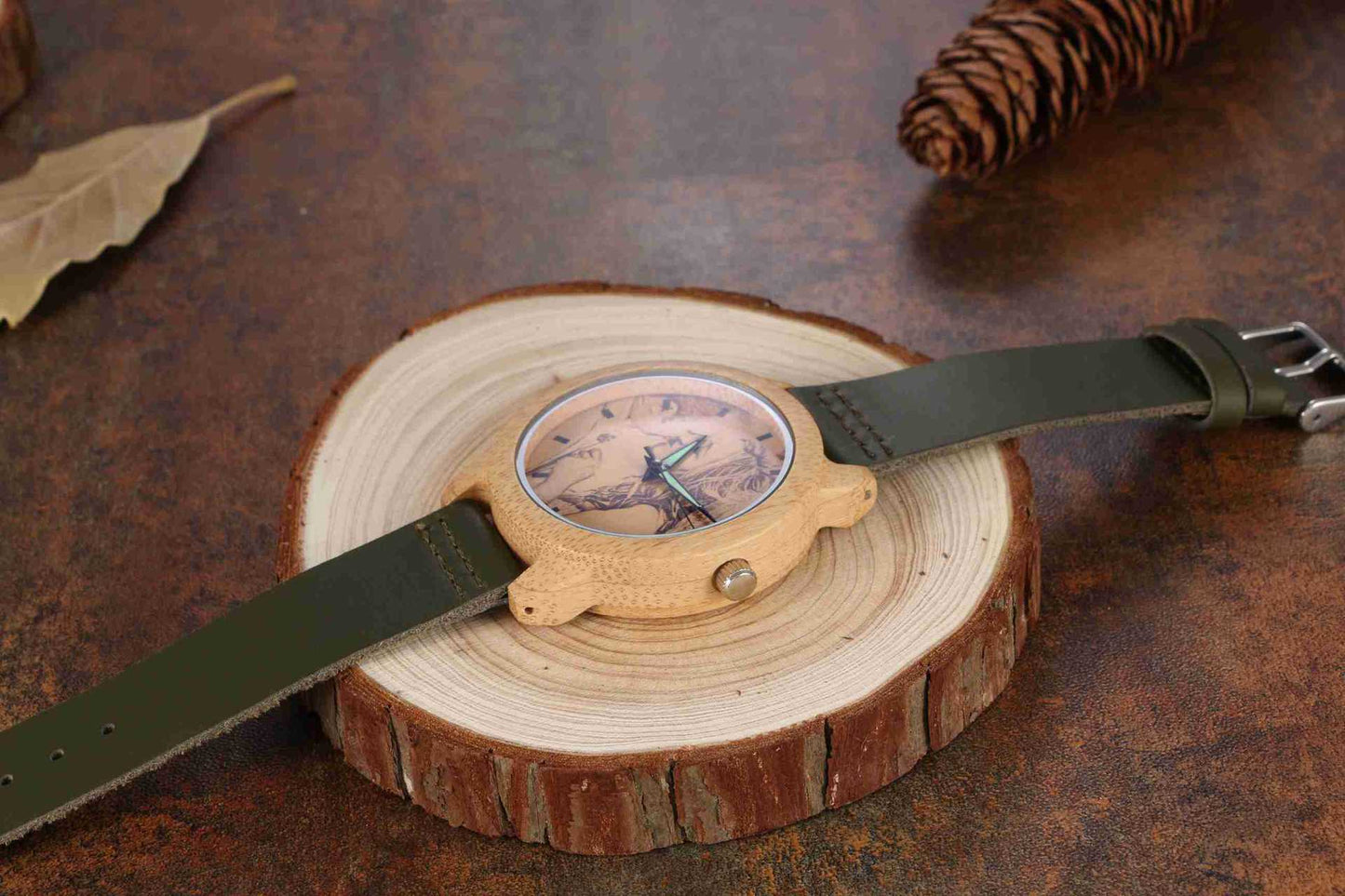 Personalized Custom Photo Wooden Watch Dark Green Watch Hot Style Watch