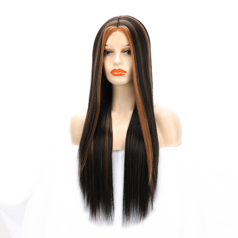 Women's Mid-Part Long Straight Front Lace Head Cover Wig