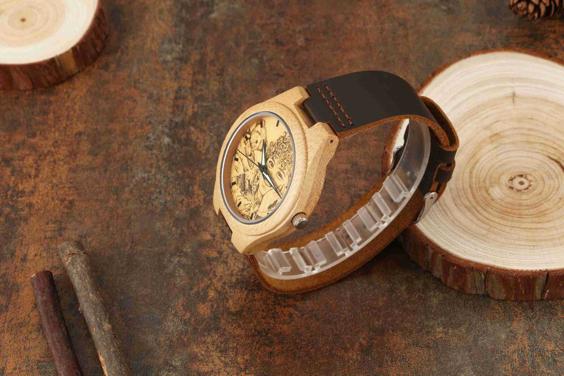 Personalized Custom Photo Wooden Watch Dark Brown Watch