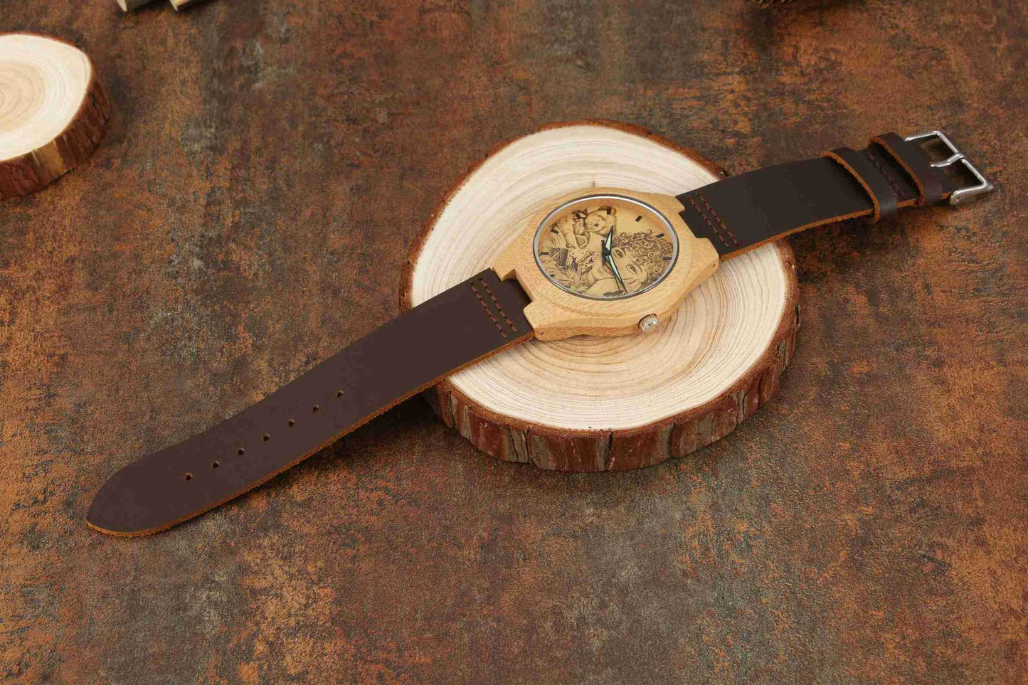 Personalized Custom Photo Wooden Watch Dark Brown Watch