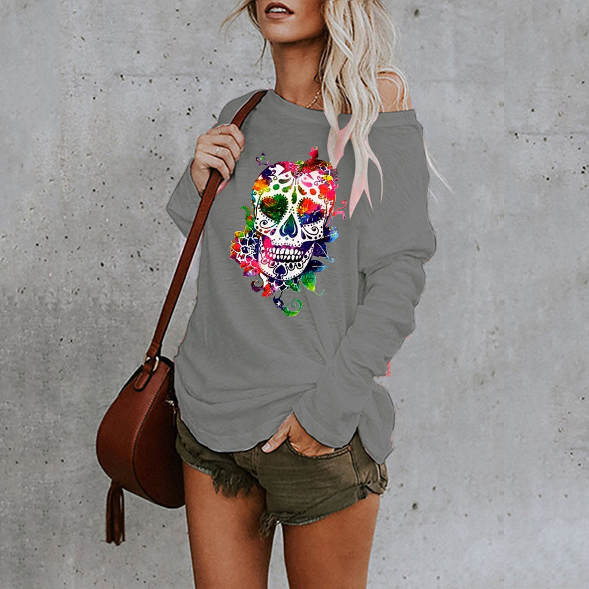 Halloween Print Mid Length Irregular T Shirt