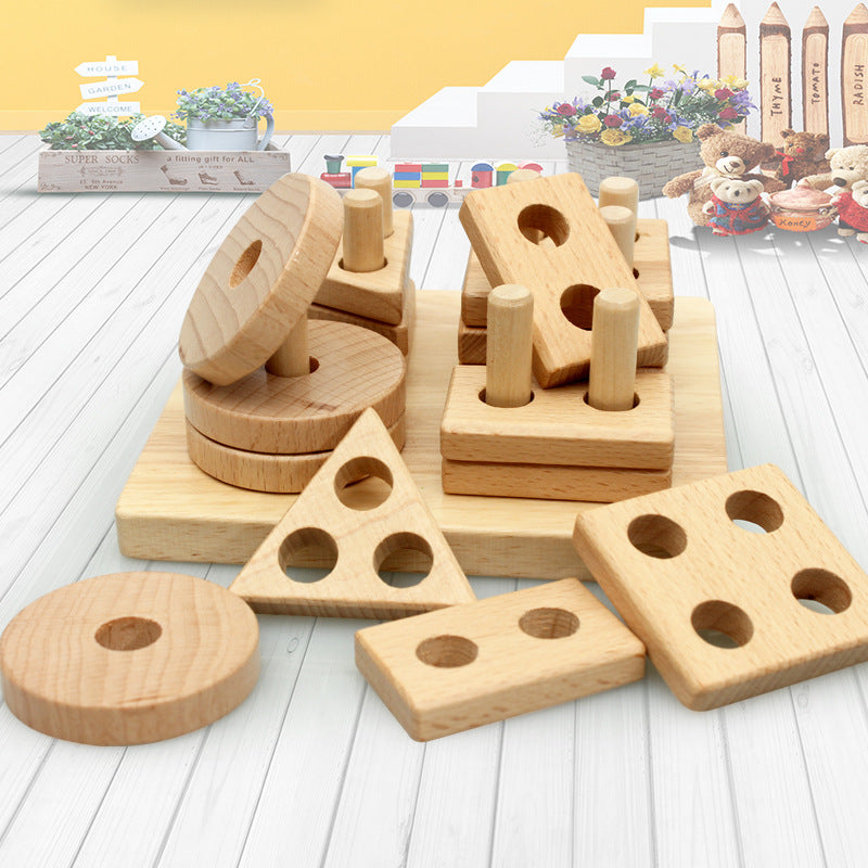 Children's Four-post Shape Matching Set Of Column Building Blocks Toy