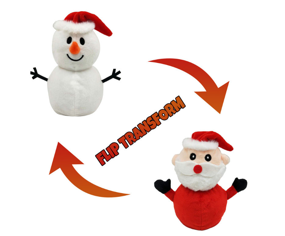 Santa Claus Doll Double-sided Flip Christmas Snowman Plush Doll Christmas Decor Ornaments Kid Toy Gift