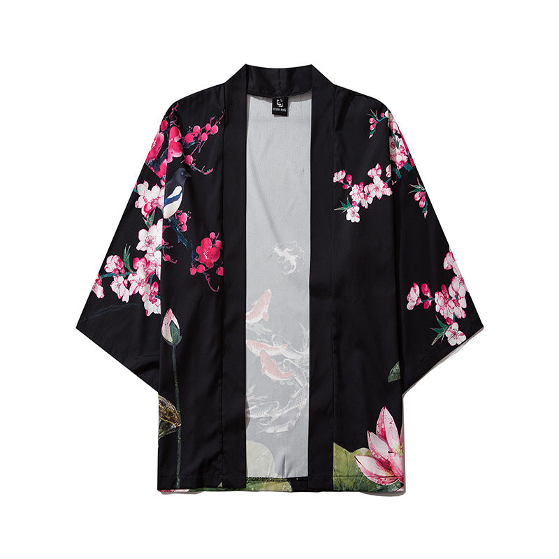 Plum Blossom Kimono Robe Men's Summer Retro Cardigan