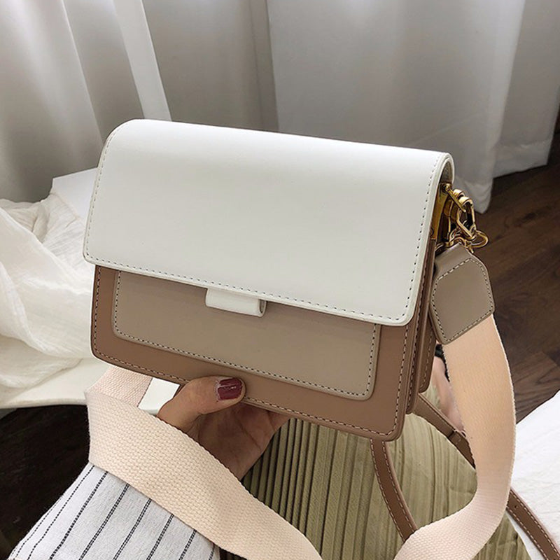 LEFTSIDE Contrast Color Leather Crossbody Bags For Women 2022 Travel Handbag Simple Shoulder Simple Bag Ladies Cross Body Bag