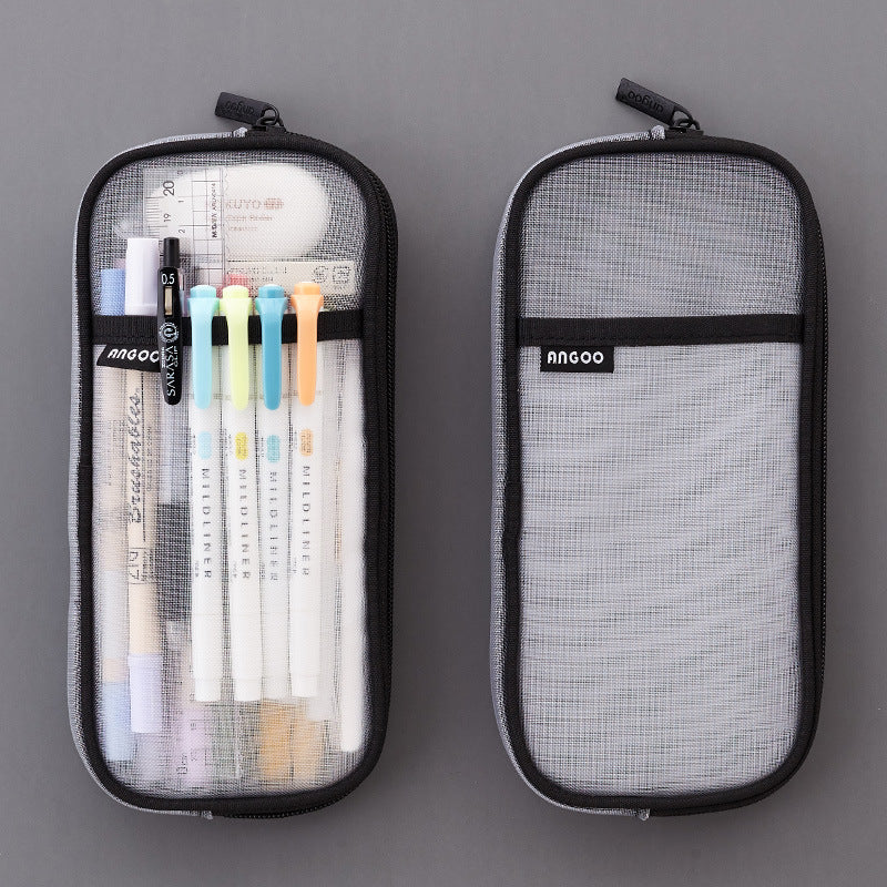 Mesh Pen Case Transparent Solid Color Stationery Storage Bag