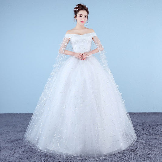 New wedding dress word shoulder tutu straps slim slim wedding dress retro large size