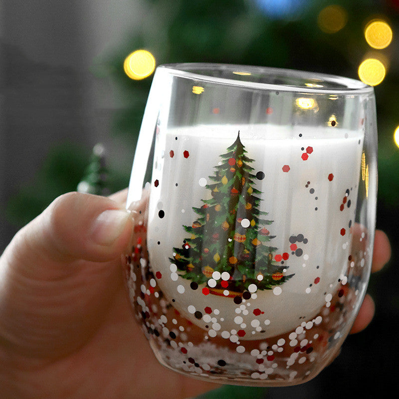 New Christmas Tree Cup Heat-resistant Double-layer Flowing Sequins