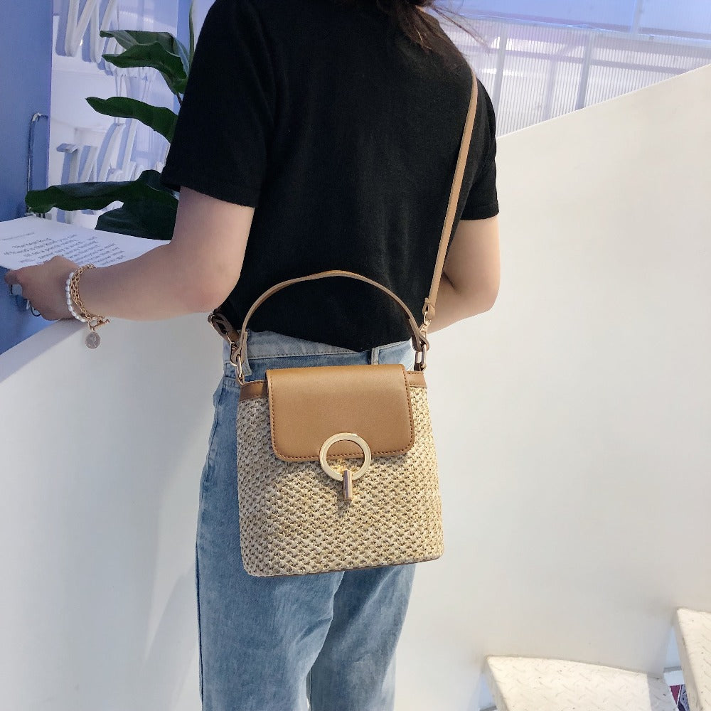 SWDF Small Straw Bucket Bags For Women 2022 Summer Crossbody Bags Lady Travel Purses And Handbags Female Shoulder Messenger Bag