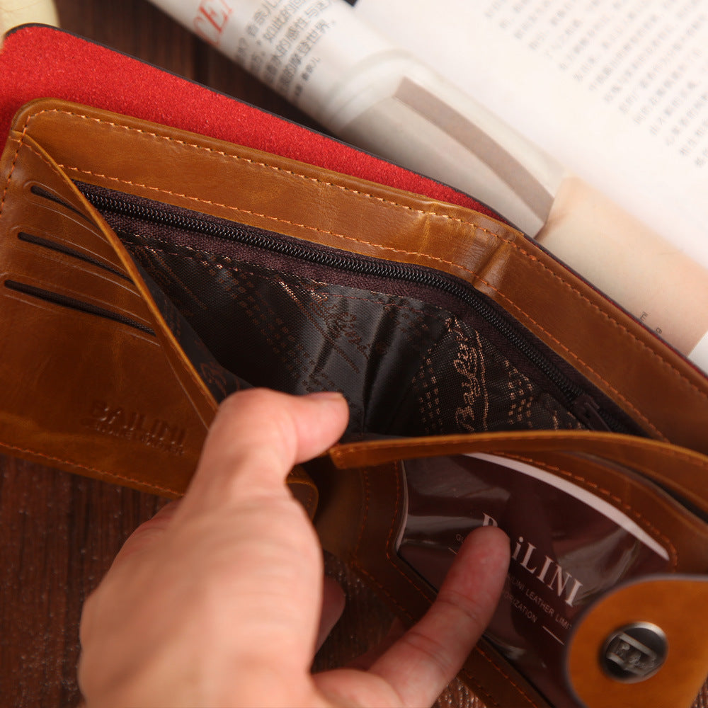 New Men's Short Wallet Retro Hunter Wallet Large-capacity Buckle Wallet