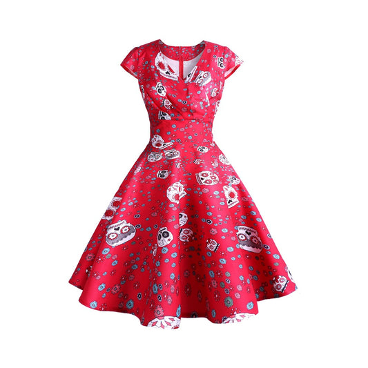 Hepburn Style Vintage Print Dress Cocktail