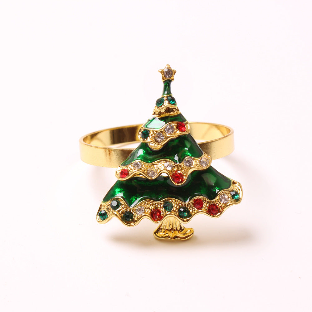Elk Flower Christmas Tree Napkin Rings Bells
