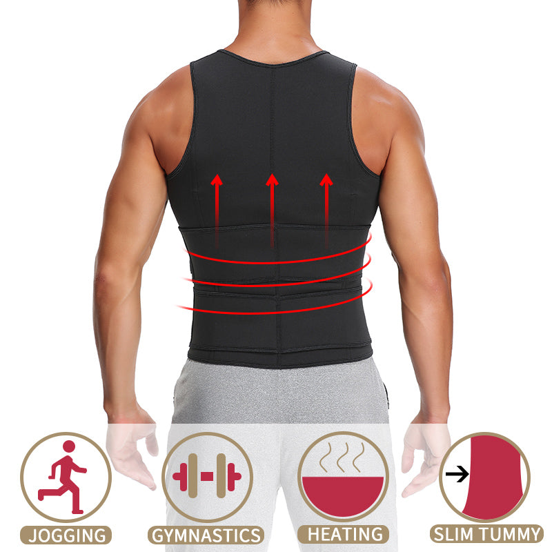 Fitness Men Shapewear Sauna Vest Waist Trainer Double Belt Sweat Shirt Corset Top Body Shaper